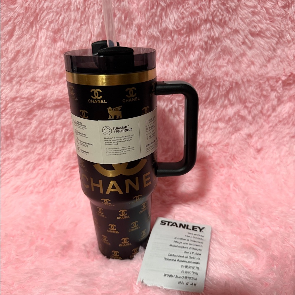 Stanley Black and Gold Logo Travel Tumbler with Handle